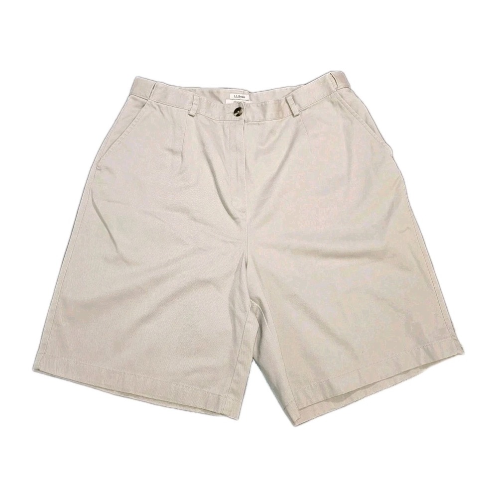 L.L.Bean Original Fit Shorts Womens Size 16 Khaki Beige Chino Bermuda Casual...